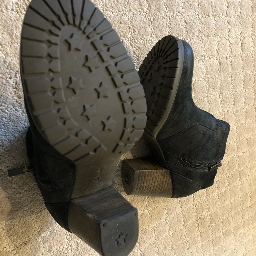 Clarks Black Nubuck Short Booties with Stacked Heel
